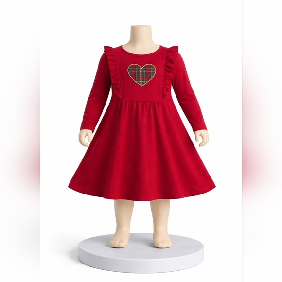 btween Other - btween Pink Long-Sleeve Dress with Plaid Heart